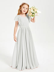 Abiti Damigella Junior In Chiffon Pizzo Maniche A Farfalla Scollo Rotondo Avorio