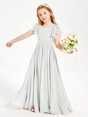 Abiti Damigella Junior In Chiffon Pizzo Maniche A Farfalla Scollo Rotondo Avorio