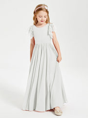 Abiti Damigella Junior In Chiffon Pizzo Maniche A Farfalla Scollo Rotondo Avorio