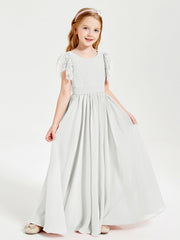 Abiti Damigella Junior In Chiffon Pizzo Maniche A Farfalla Scollo Rotondo Avorio