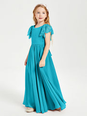 Abiti Damigella Junior In Chiffon Pizzo Maniche A Farfalla Scollo Rotondo Giada