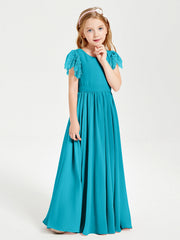 Abiti Damigella Junior In Chiffon Pizzo Maniche A Farfalla Scollo Rotondo Giada