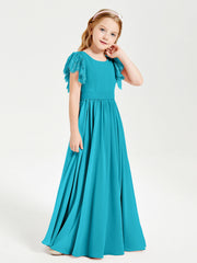Abiti Damigella Junior In Chiffon Pizzo Maniche A Farfalla Scollo Rotondo Giada