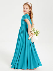 Abiti Damigella Junior In Chiffon Pizzo Maniche A Farfalla Scollo Rotondo Giada