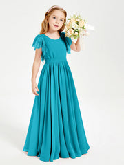 Abiti Damigella Junior In Chiffon Pizzo Maniche A Farfalla Scollo Rotondo Giada