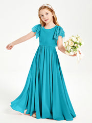 Abiti Damigella Junior In Chiffon Pizzo Maniche A Farfalla Scollo Rotondo Giada