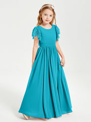 Abiti Damigella Junior In Chiffon Pizzo Maniche A Farfalla Scollo Rotondo Giada