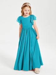 Abiti Damigella Junior In Chiffon Pizzo Maniche A Farfalla Scollo Rotondo Giada