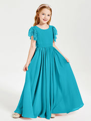 Abiti Damigella Junior In Chiffon Pizzo Maniche A Farfalla Scollo Rotondo Giada