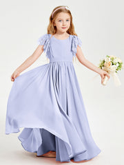 Abiti Damigella Junior In Chiffon Pizzo Maniche A Farfalla Scollo Rotondo Lavanda