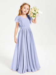 Abiti Damigella Junior In Chiffon Pizzo Maniche A Farfalla Scollo Rotondo Lavanda