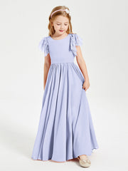 Abiti Damigella Junior In Chiffon Pizzo Maniche A Farfalla Scollo Rotondo Lavanda