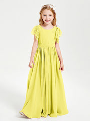 Abiti Damigella Junior In Chiffon Pizzo Maniche A Farfalla Scollo Rotondo Limone