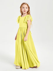 Abiti Damigella Junior In Chiffon Pizzo Maniche A Farfalla Scollo Rotondo Limone