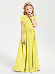Abiti Damigella Junior In Chiffon Pizzo Maniche A Farfalla Scollo Rotondo Limone