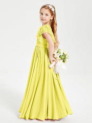 Abiti Damigella Junior In Chiffon Pizzo Maniche A Farfalla Scollo Rotondo Limone