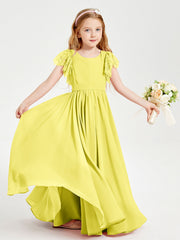 Abiti Damigella Junior In Chiffon Pizzo Maniche A Farfalla Scollo Rotondo Limone