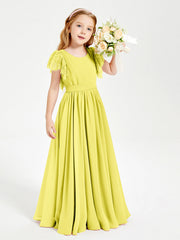 Abiti Damigella Junior In Chiffon Pizzo Maniche A Farfalla Scollo Rotondo Limone