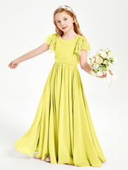 Abiti Damigella Junior In Chiffon Pizzo Maniche A Farfalla Scollo Rotondo Limone