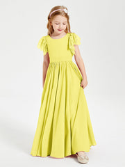 Abiti Damigella Junior In Chiffon Pizzo Maniche A Farfalla Scollo Rotondo Limone