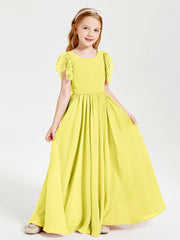 Abiti Damigella Junior In Chiffon Pizzo Maniche A Farfalla Scollo Rotondo Limone