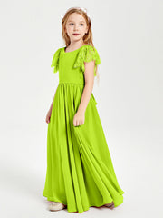 Abiti Damigella Junior In Chiffon Pizzo Maniche A Farfalla Scollo Rotondo Verde Lime