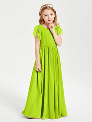 Abiti Damigella Junior In Chiffon Pizzo Maniche A Farfalla Scollo Rotondo Verde Lime