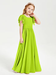 Abiti Damigella Junior In Chiffon Pizzo Maniche A Farfalla Scollo Rotondo Verde Lime