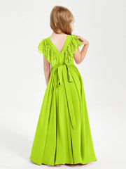 Abiti Damigella Junior In Chiffon Pizzo Maniche A Farfalla Scollo Rotondo Verde Lime