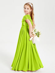Abiti Damigella Junior In Chiffon Pizzo Maniche A Farfalla Scollo Rotondo Verde Lime