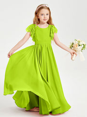 Abiti Damigella Junior In Chiffon Pizzo Maniche A Farfalla Scollo Rotondo Verde Lime