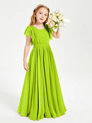 Abiti Damigella Junior In Chiffon Pizzo Maniche A Farfalla Scollo Rotondo Verde Lime