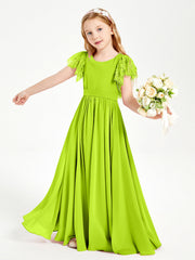 Abiti Damigella Junior In Chiffon Pizzo Maniche A Farfalla Scollo Rotondo Verde Lime
