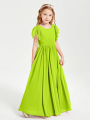 Abiti Damigella Junior In Chiffon Pizzo Maniche A Farfalla Scollo Rotondo Verde Lime