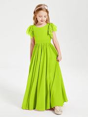 Abiti Damigella Junior In Chiffon Pizzo Maniche A Farfalla Scollo Rotondo Verde Lime