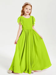 Abiti Damigella Junior In Chiffon Pizzo Maniche A Farfalla Scollo Rotondo Verde Lime