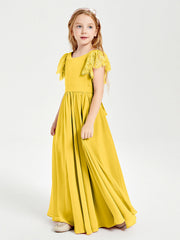 Abiti Damigella Junior In Chiffon Pizzo Maniche A Farfalla Scollo Rotondo Calendula