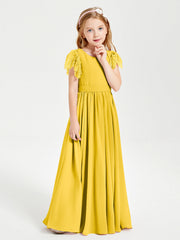 Abiti Damigella Junior In Chiffon Pizzo Maniche A Farfalla Scollo Rotondo Calendula
