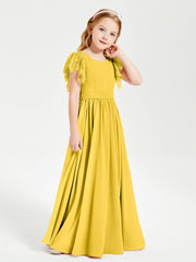 Abiti Damigella Junior In Chiffon Pizzo Maniche A Farfalla Scollo Rotondo Calendula