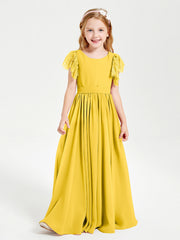 Abiti Damigella Junior In Chiffon Pizzo Maniche A Farfalla Scollo Rotondo Calendula