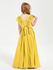 Abiti Damigella Junior In Chiffon Pizzo Maniche A Farfalla Scollo Rotondo Calendula
