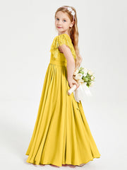 Abiti Damigella Junior In Chiffon Pizzo Maniche A Farfalla Scollo Rotondo Calendula