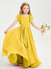 Abiti Damigella Junior In Chiffon Pizzo Maniche A Farfalla Scollo Rotondo Calendula