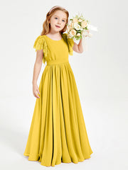 Abiti Damigella Junior In Chiffon Pizzo Maniche A Farfalla Scollo Rotondo Calendula