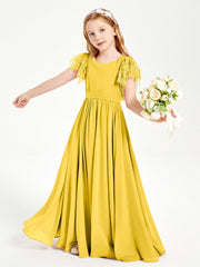 Abiti Damigella Junior In Chiffon Pizzo Maniche A Farfalla Scollo Rotondo Calendula