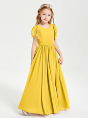 Abiti Damigella Junior In Chiffon Pizzo Maniche A Farfalla Scollo Rotondo Calendula