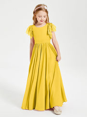 Abiti Damigella Junior In Chiffon Pizzo Maniche A Farfalla Scollo Rotondo Calendula