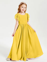 Abiti Damigella Junior In Chiffon Pizzo Maniche A Farfalla Scollo Rotondo Calendula