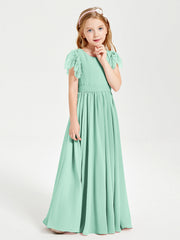 Abiti Damigella Junior In Chiffon Pizzo Maniche A Farfalla Scollo Rotondo Verde Menta