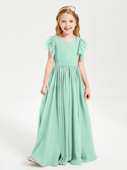 Abiti Damigella Junior In Chiffon Pizzo Maniche A Farfalla Scollo Rotondo Verde Menta